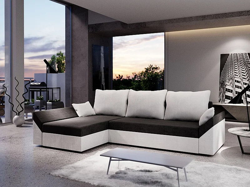 BEDANTE Ecksofa DANTE L LINKS Rainbow 15 + 31 Schwarz/Weiß L-Form, Sofa mit Stauraum, Bettkasten, Wohnzimmersofa, Couch, Sofa, Bettsofa