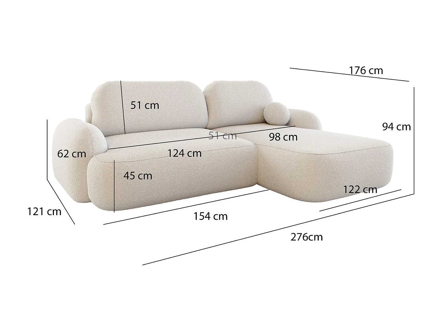 BEDANTE Canapé d’angle MOLLY L Gauche TERRA FROTTE 05 gris avec fonction lit en L avec coffre de rangement