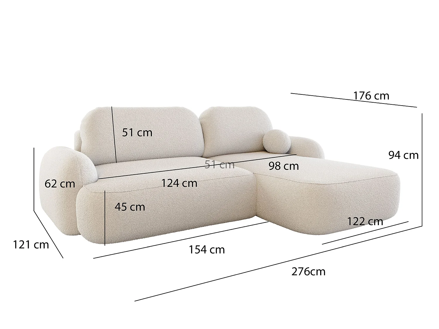 Canapé d'angle convertible 3 places avec coffre en tissu beige