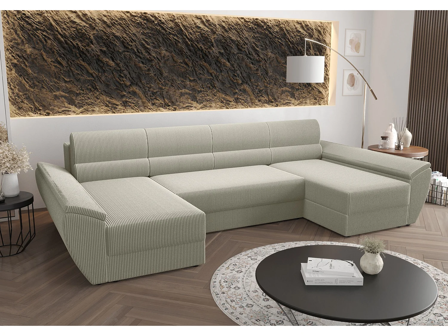 BEDANTE Ecksofa REBIU4 Poso 100 Beige mit Schlaffunktion L-Form Sofa mit Stauraum Bettkasten Wohnzimmersofa Couch Sofa Bettsofa Bettkasten Bettcouch