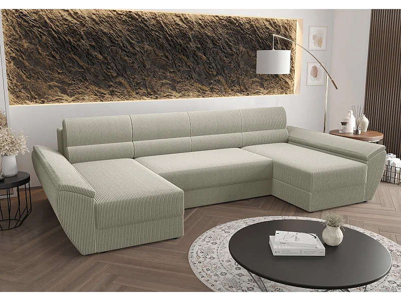 BEDANTE canapé d’angle REBIU4 Poso 100 beige avec fonction de couchage canapé en L avec espace de rangement