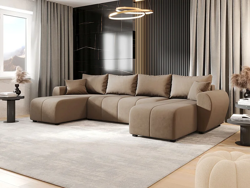 Canapé d'angle BEDANTE MOLISA U itaka 48 noir avec fonction couchage Canapé d'angle en forme de U avec espace de rangement Coffre à literie