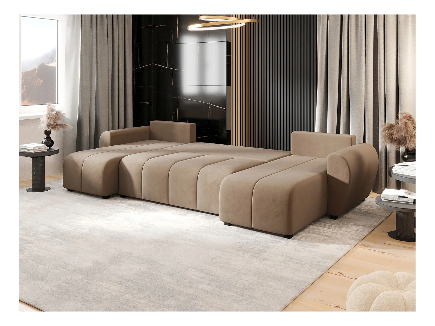 Canapé d'angle BEDANTE MOLISA U itaka 48 noir avec fonction couchage Canapé d'angle en forme de U avec espace de rangement Coffre à literie