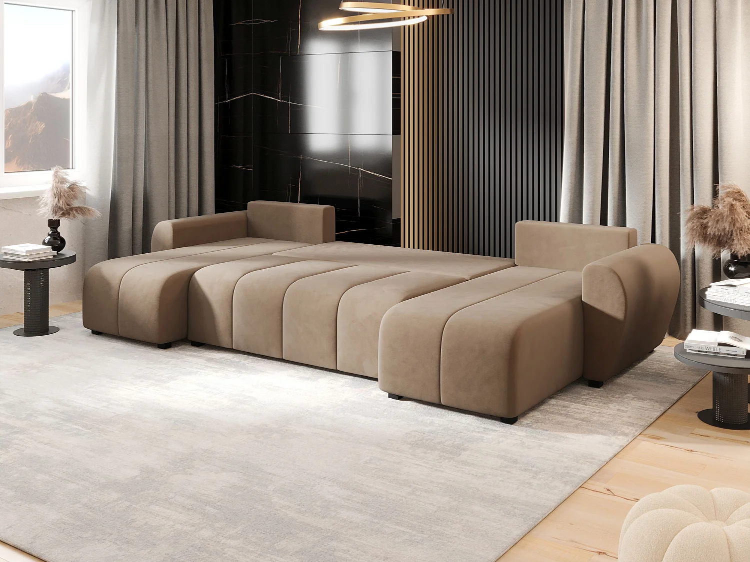 BEDANTE WOHNLANDSCHAFT MOLISA U Itaka 48 Braun mit Schlaffunktion U-Form Sofa mit Stauraum Bettkasten