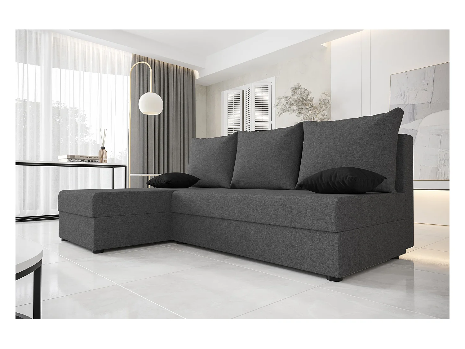 BEDANTE ECKSOFA HEWLET L Sawana 05 Links Grau mit Schlaffunktion L-Form Sofa mit Stauraum Bettkasten Wohnzimmersofa Couch Sofa Bettsofa Bettkasten Bettcouch
