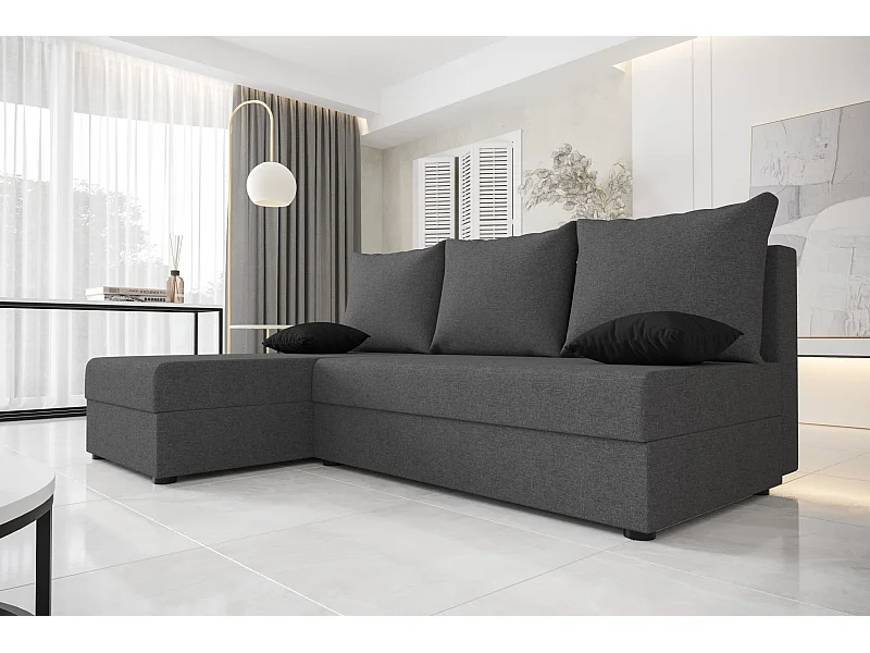 BEDANTE canapé d'angle HEWLET L Sawana 05 gauche gris avec fonction de couchage canapé en forme de L