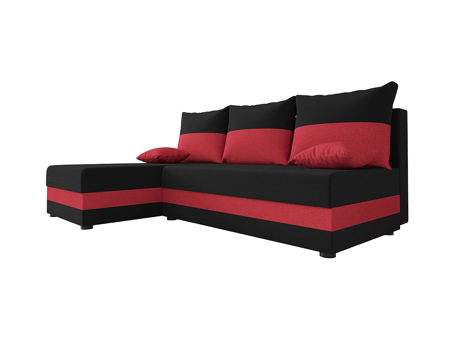 BEDANTE canapé d'angle HEWLET L Sawana 14+13 gauche noir/rouge avec fonction de couchage canapé en forme de L