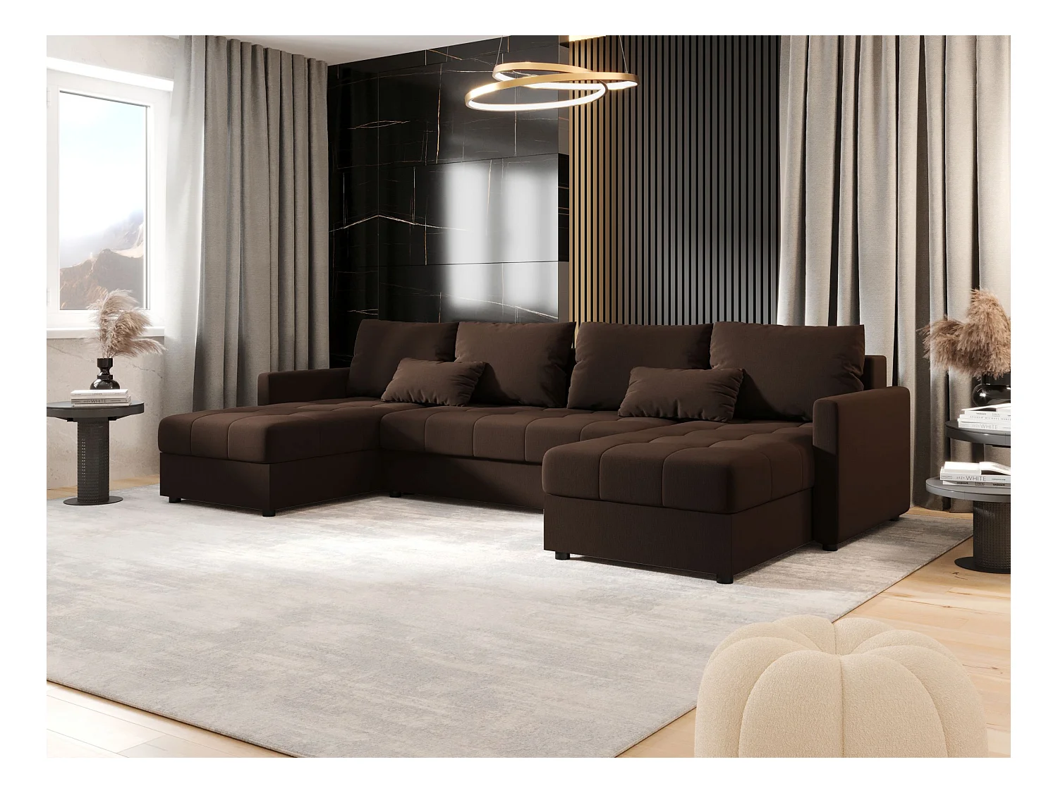 BEDANTE canapé d'angle MOS U BIS Cosmic 800 marron avec fonction de couchage canapé en U avec coffre de rangement