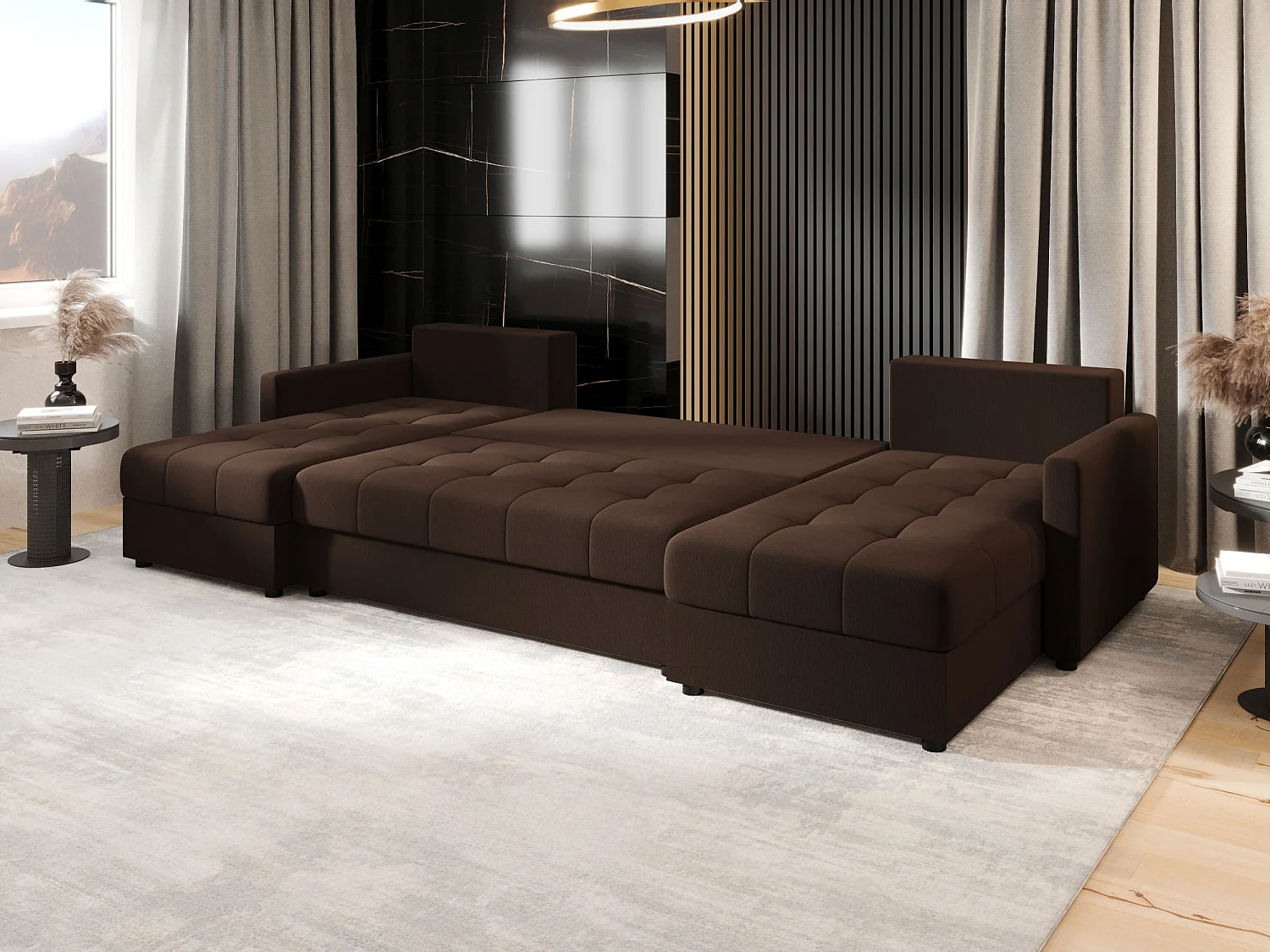 BEDANTE Ecksofa MOS U BIS Cosmic 800 Braun mit Schlaffunktion U-Form Sofa mit Stauraum Bettkasten Wohnzimmersofa Couch Sofa Bettsofa Bettkasten Bettcouch