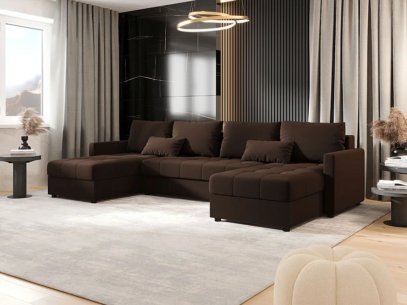 BEDANTE Ecksofa MOS U BIS Cosmic 800 Braun mit Schlaffunktion U-Form Sofa mit Stauraum Bettkasten Wohnzimmersofa Couch Sofa Bettsofa Bettkasten Bettcouch