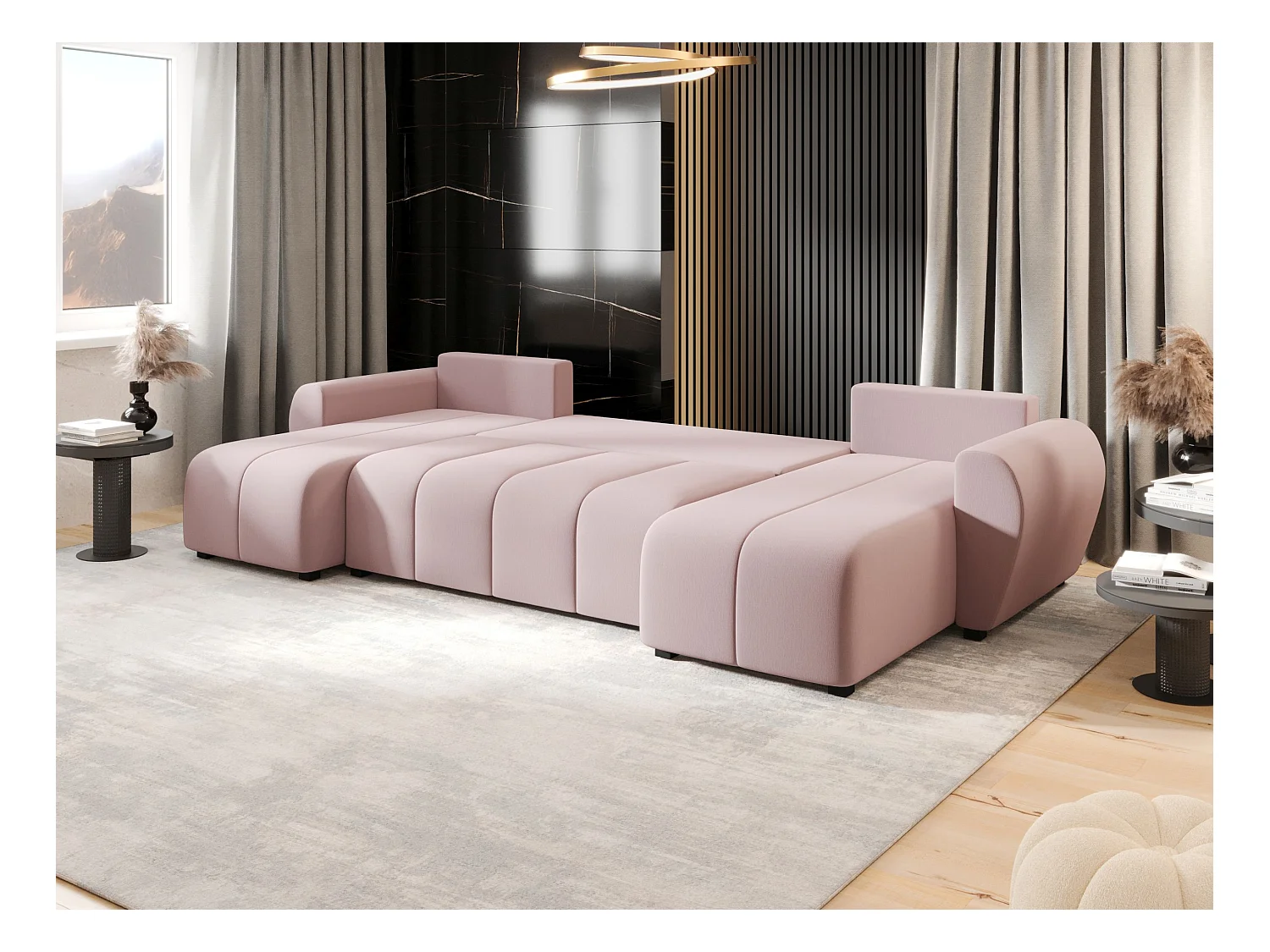 Canapé d'angle BEDANTE MOLISA U Cosmic 14 noir avec fonction couchage Canapé d'angle en forme de U avec espace de rangement Coffre à literie