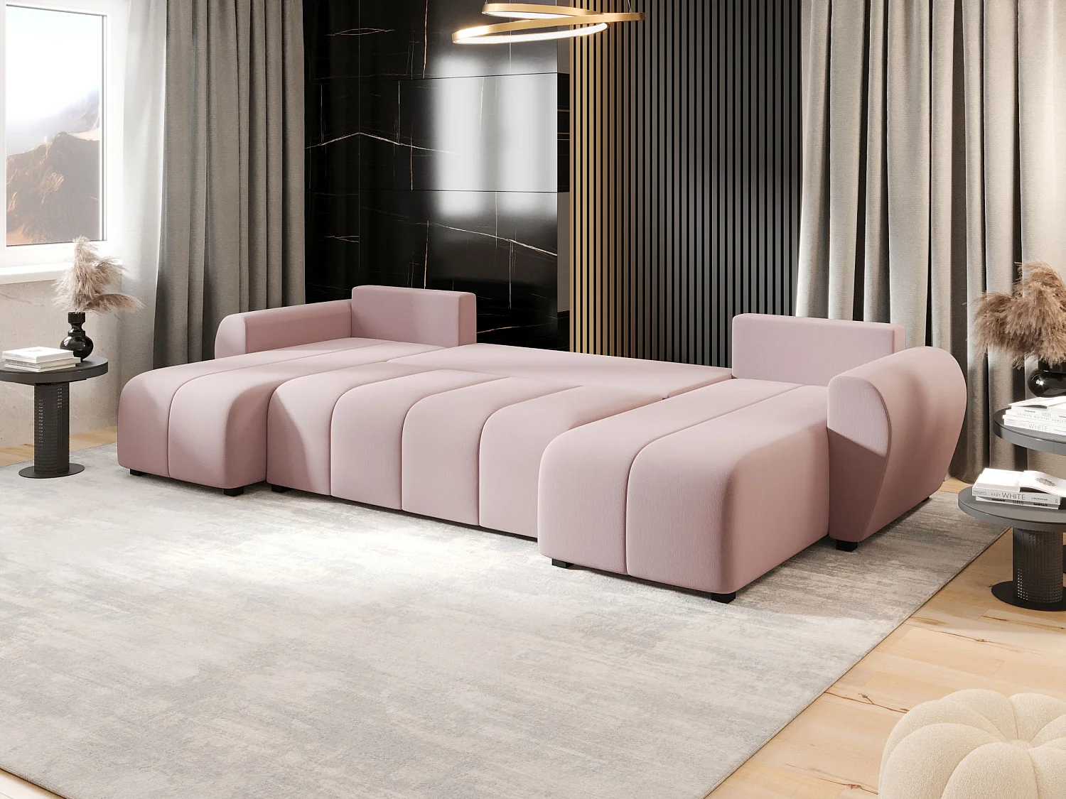 Canapé d'angle BEDANTE MOLISA U Cosmic 14 noir avec fonction couchage Canapé d'angle en forme de U avec espace de rangement Coffre à literie