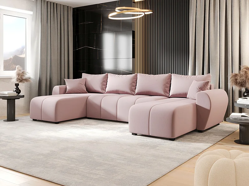 Canapé d'angle BEDANTE MOLISA U Cosmic 14 noir avec fonction couchage Canapé d'angle en forme de U avec espace de rangement Coffre à literie