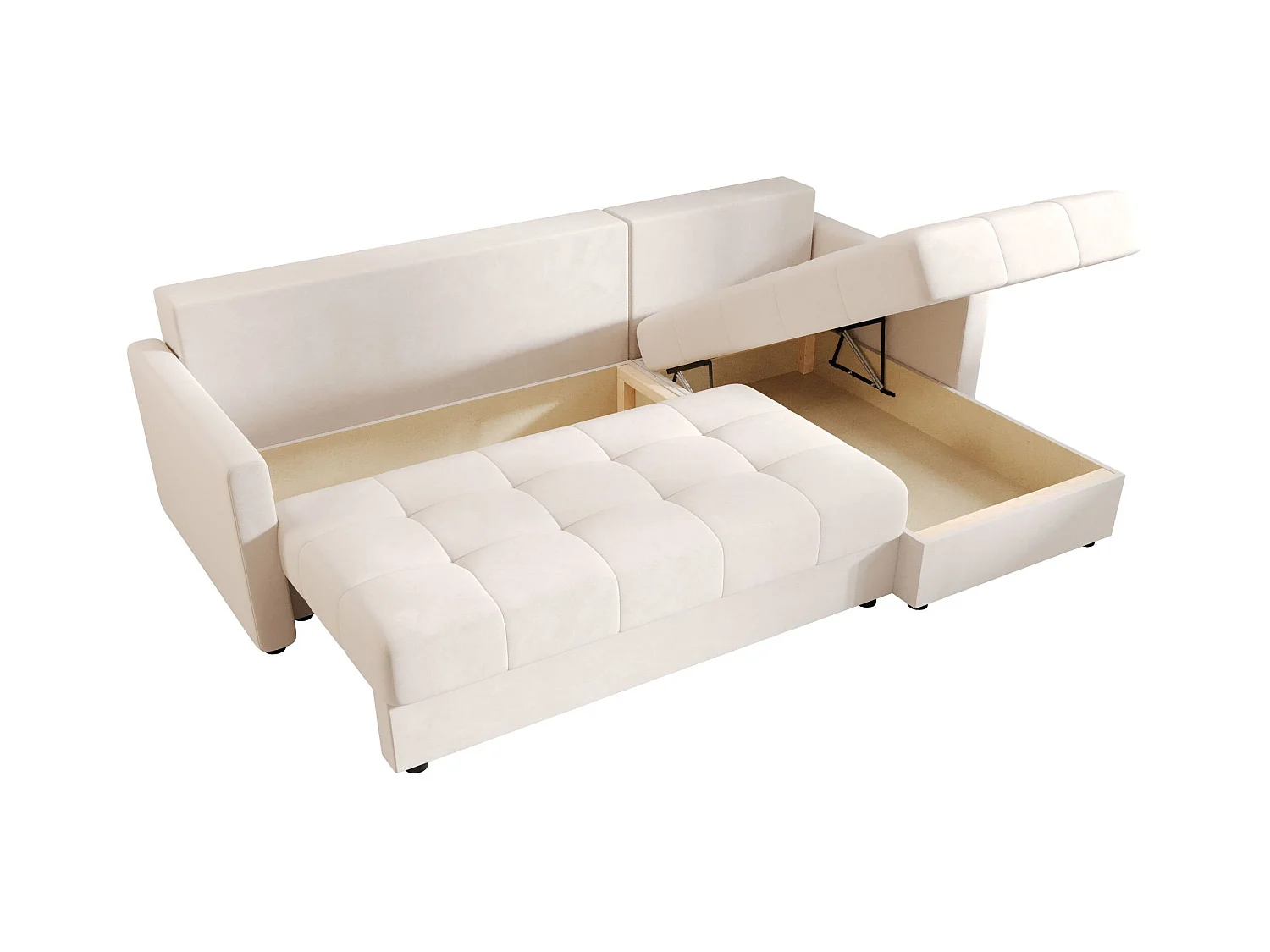 BEDANTE narożnik MOS L BIS Itaka 16 beige droite avec fonction de lit canapé en L avec coffre de rangement canapé de salon, canapé convertible