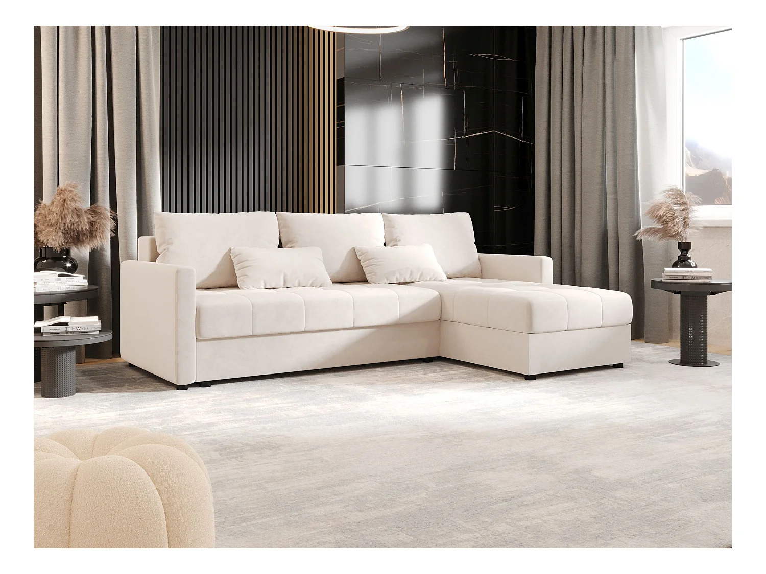 BEDANTE Ecksofa MOS L BIS Itaka 16 Beige Rechts mit Schlaffunktion L-Form Sofa mit Stauraum Bettkasten Wohnzimmersofa Couch Sofa Bettsofa Bettkasten Bettcouch