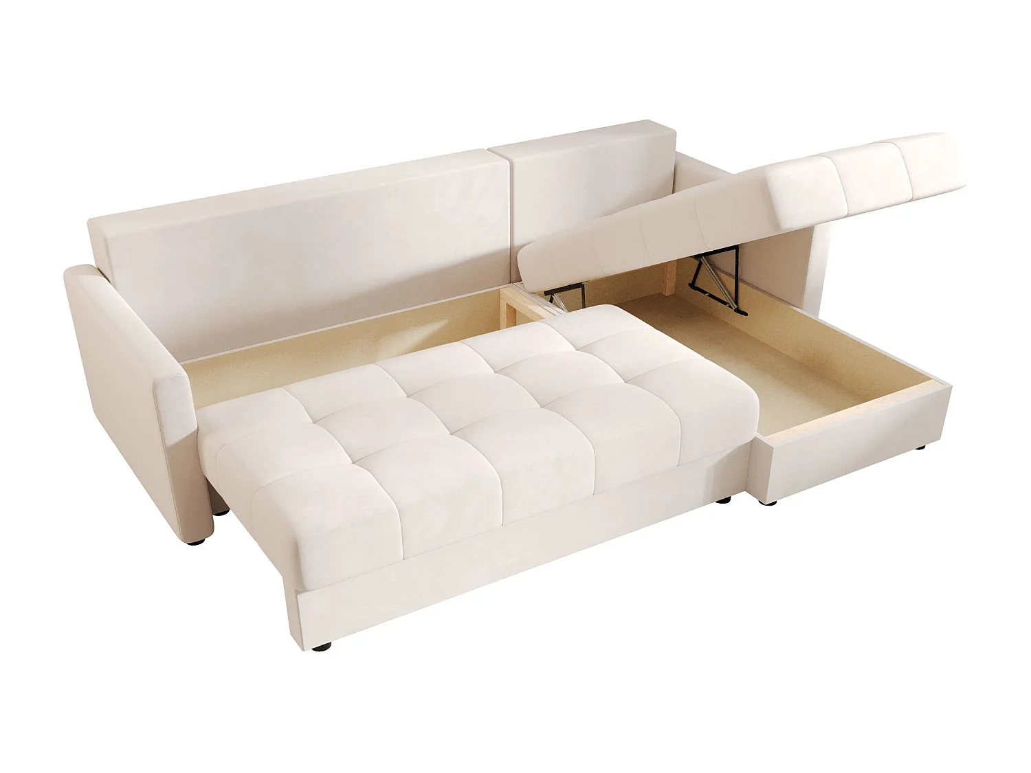 BEDANTE narożnik MOS L BIS Itaka 16 beige droite avec fonction de lit canapé en L avec coffre de rangement canapé de salon, canapé convertible