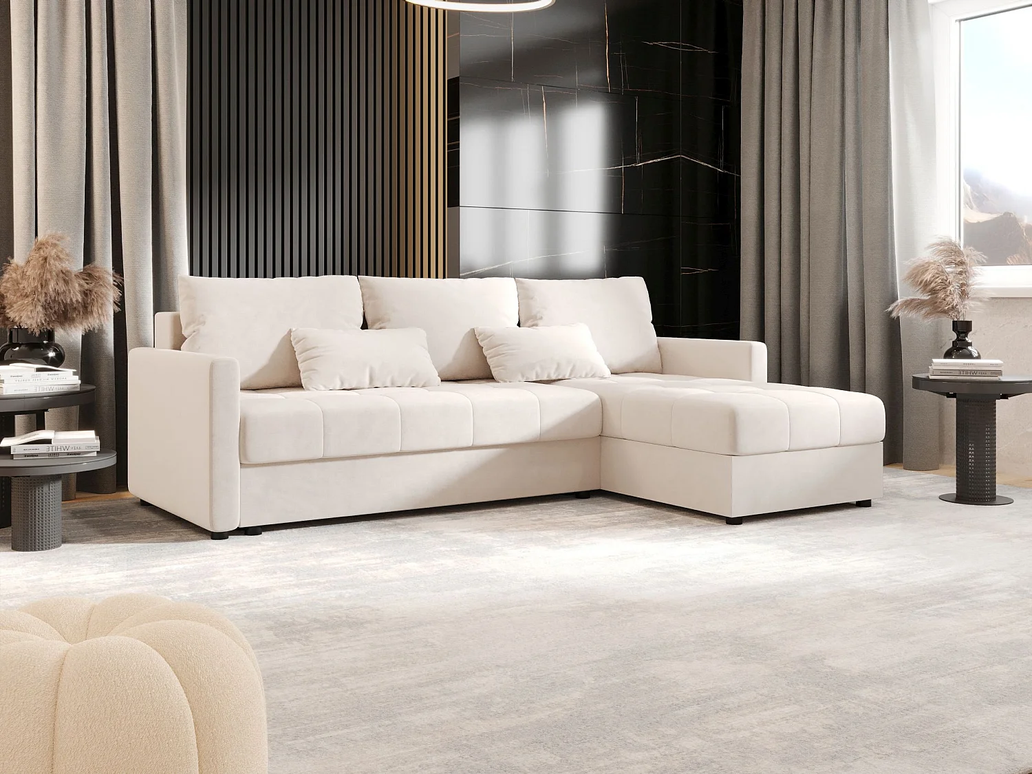 BEDANTE narożnik MOS L BIS Itaka 16 beige droite avec fonction de lit canapé