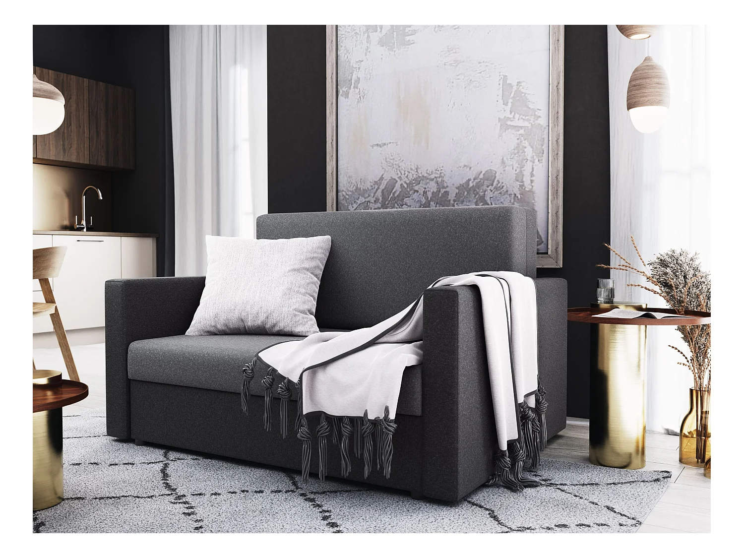 BEDANTE SOFA HEVEN 120 mit Schlaffunktion SAWANA 21+05 Grau mit Stauraum Bettkasten Wohnzimmersofa Couch Sofa Bettsofa Bettkasten Bettcouch