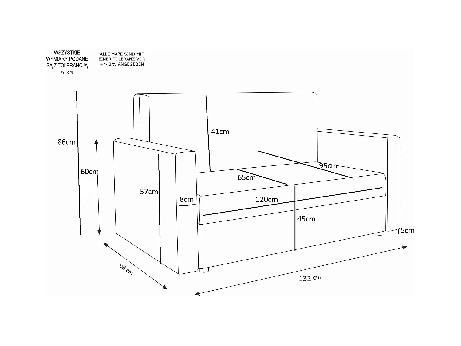 BEDANTE SOFA HEVEN 120 mit Schlaffunktion SAWANA 21+05 Grau mit Stauraum Bettkasten Wohnzimmersofa Couch Sofa Bettsofa Bettkasten Bettcouch
