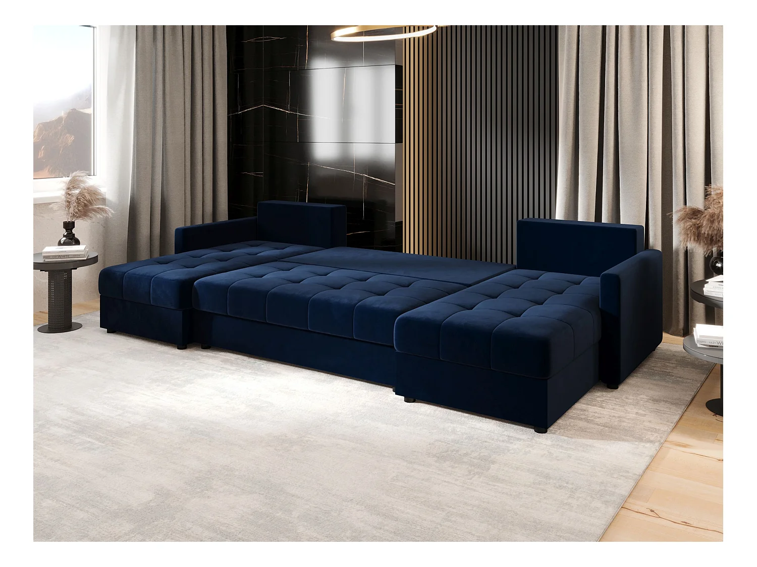 BEDANTE canapé d'angle MOS U BIS Itaka 11 bleu foncé avec fonction de couchage canapé en U avec coffre de rangement