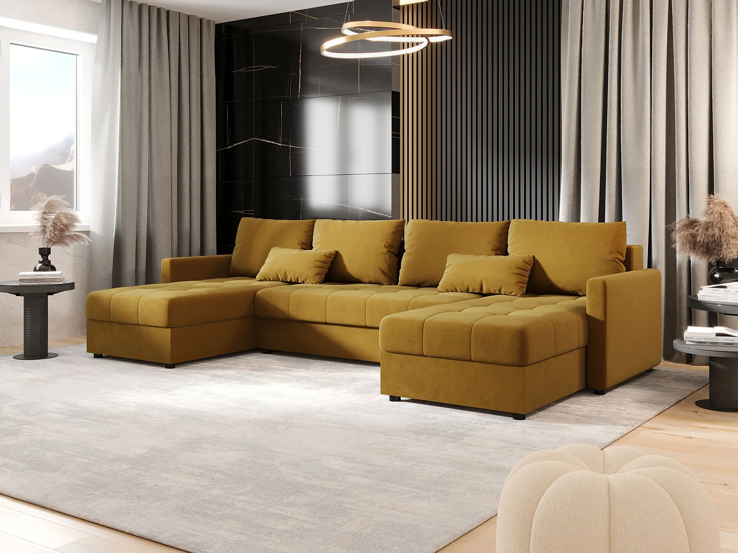 BEDANTE canapé d'angle MOS U BIS Itaka 33 orange avec fonction de couchage canapé en U avec coffre de rangement