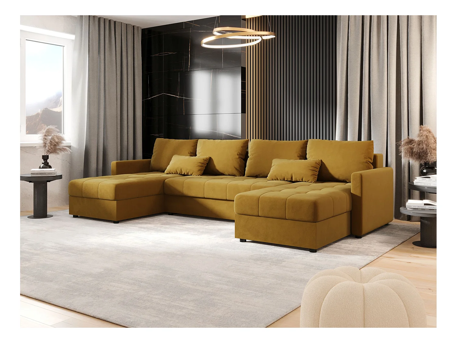 BEDANTE narożnik MOS U BIS Itaka 33 pomarańczowy z funkcją spania sofa w kształcie litery U z pojemnikiem na pościel