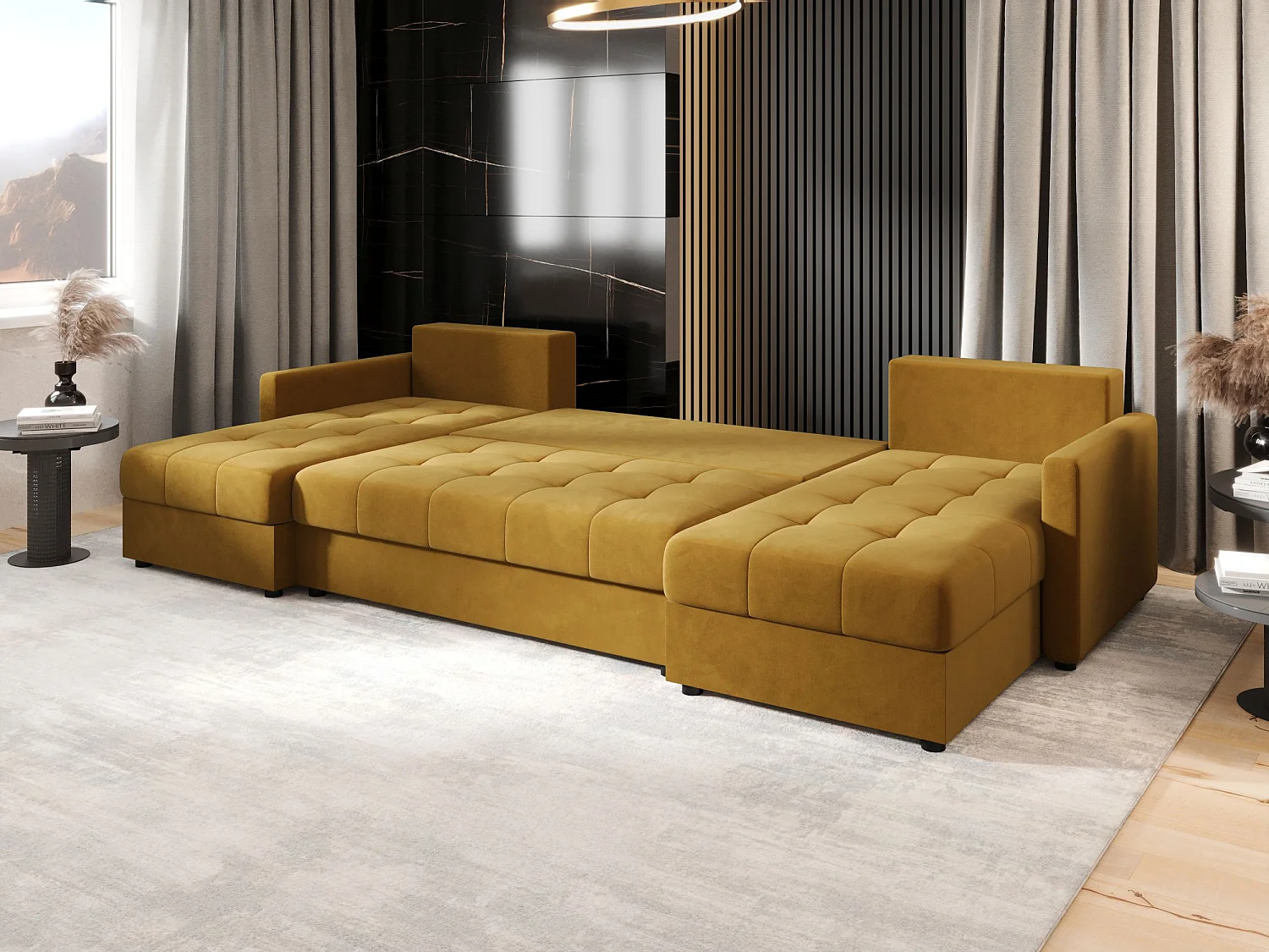 BEDANTE canapé d'angle MOS U BIS Itaka 33 orange avec fonction de couchage canapé en U avec coffre de rangement