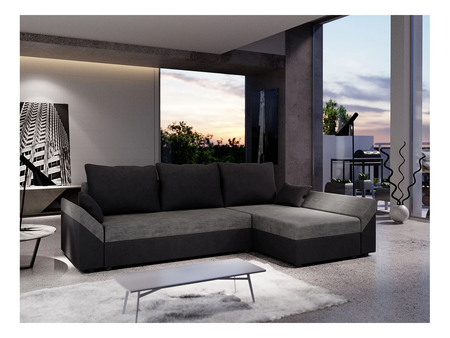 BEDANTE Narożnik DANTE L prawy Rainbow 27 + 15 Szary/Schwrz