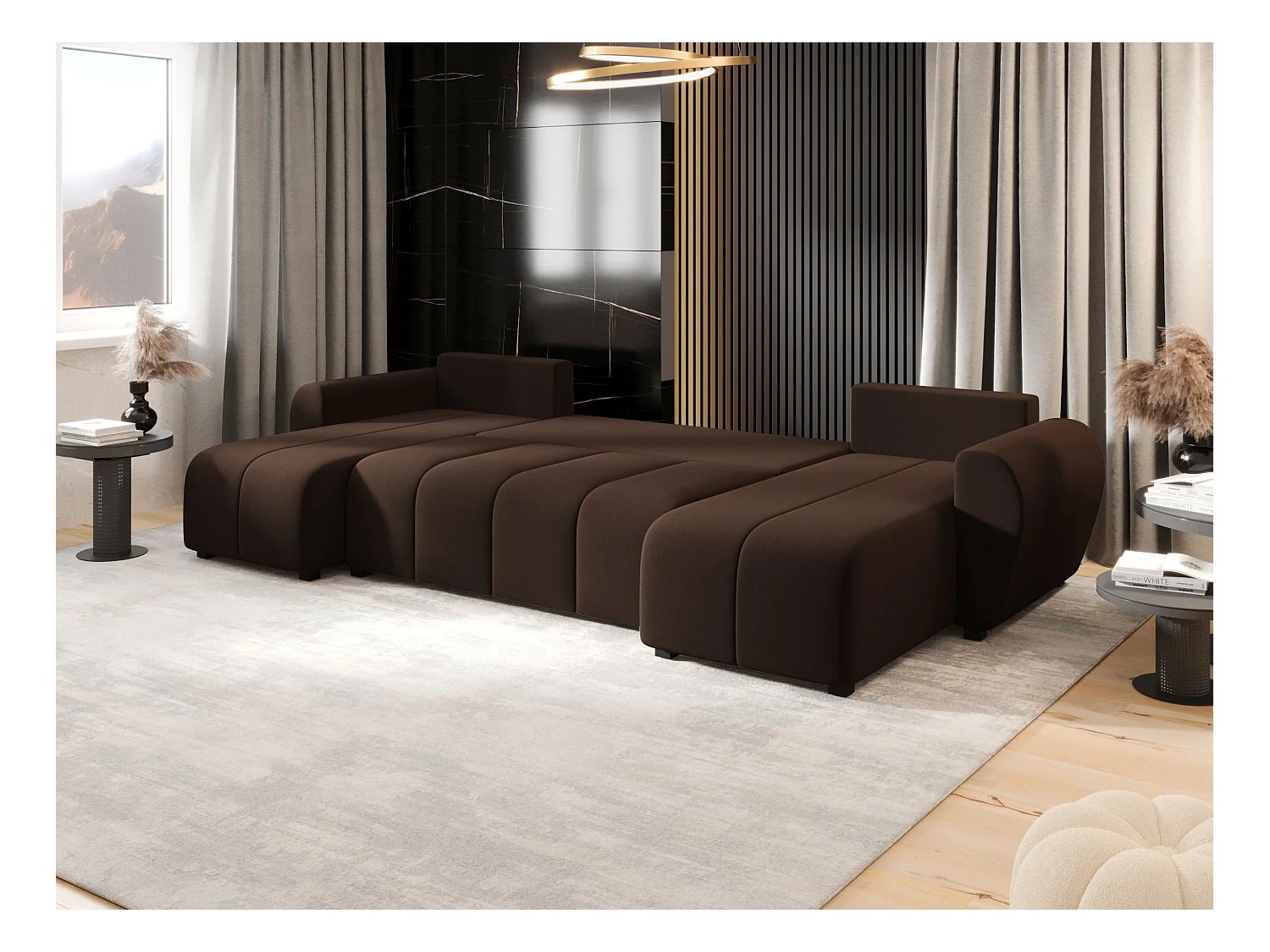 Canapé d'angle BEDANTE MOLISA U Cosmic 800 noir avec fonction couchage Canapé d'angle en forme de U avec espace de rangement Coffre à literie