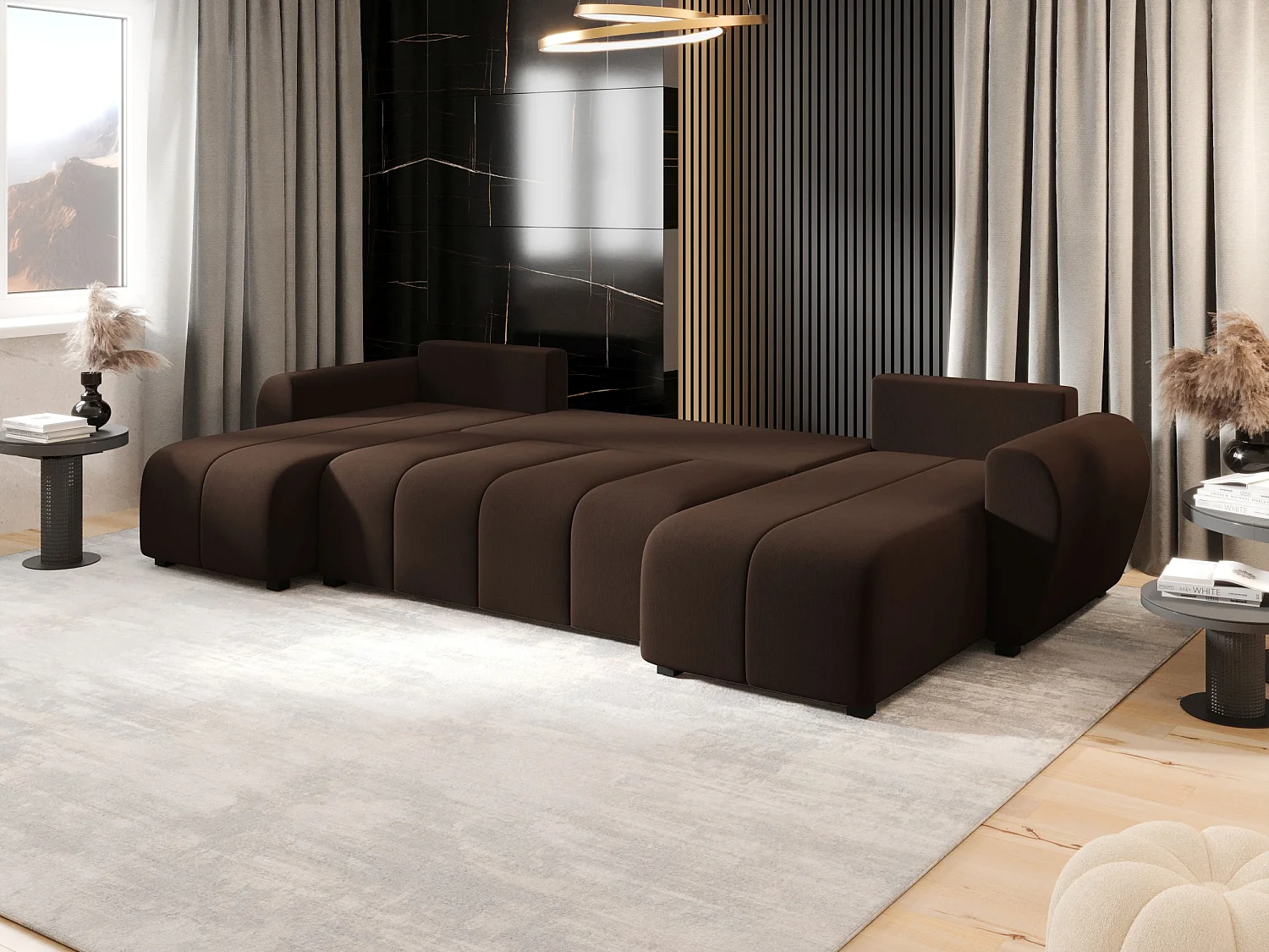 Canapé d'angle BEDANTE MOLISA U Cosmic 800 noir avec fonction couchage Canapé d'angle en forme de U avec espace de rangement Coffre à literie