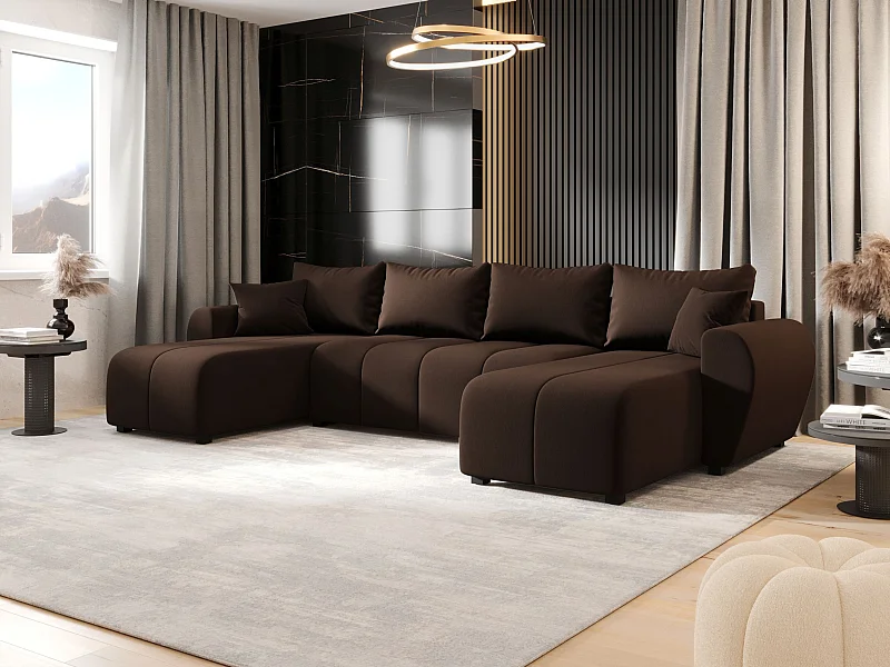 BEDANTE WOHNLANDSCHAFT MOLISA U Cosmic 800 Braun mit Schlaffunktion U-Form Sofa mit Stauraum Bettkasten