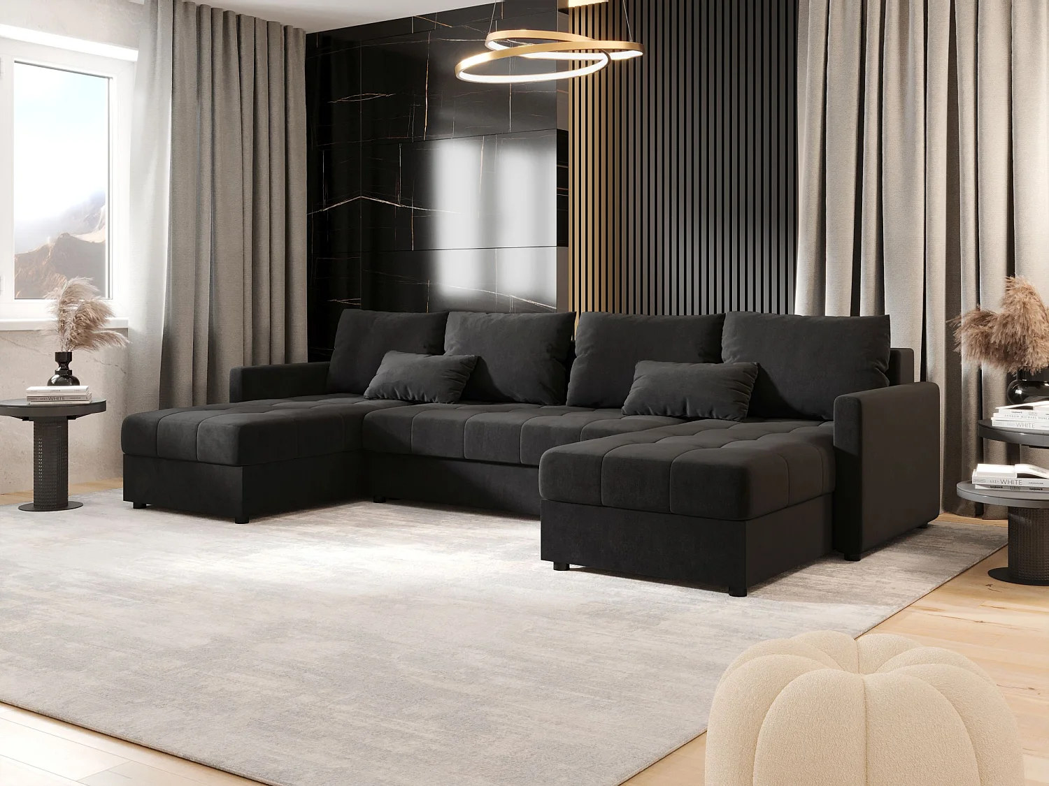 BEDANTE canapé d'angle MOS U BIS Itaka 27 gris foncé avec fonction de couchage canapé en U avec coffre de rangement