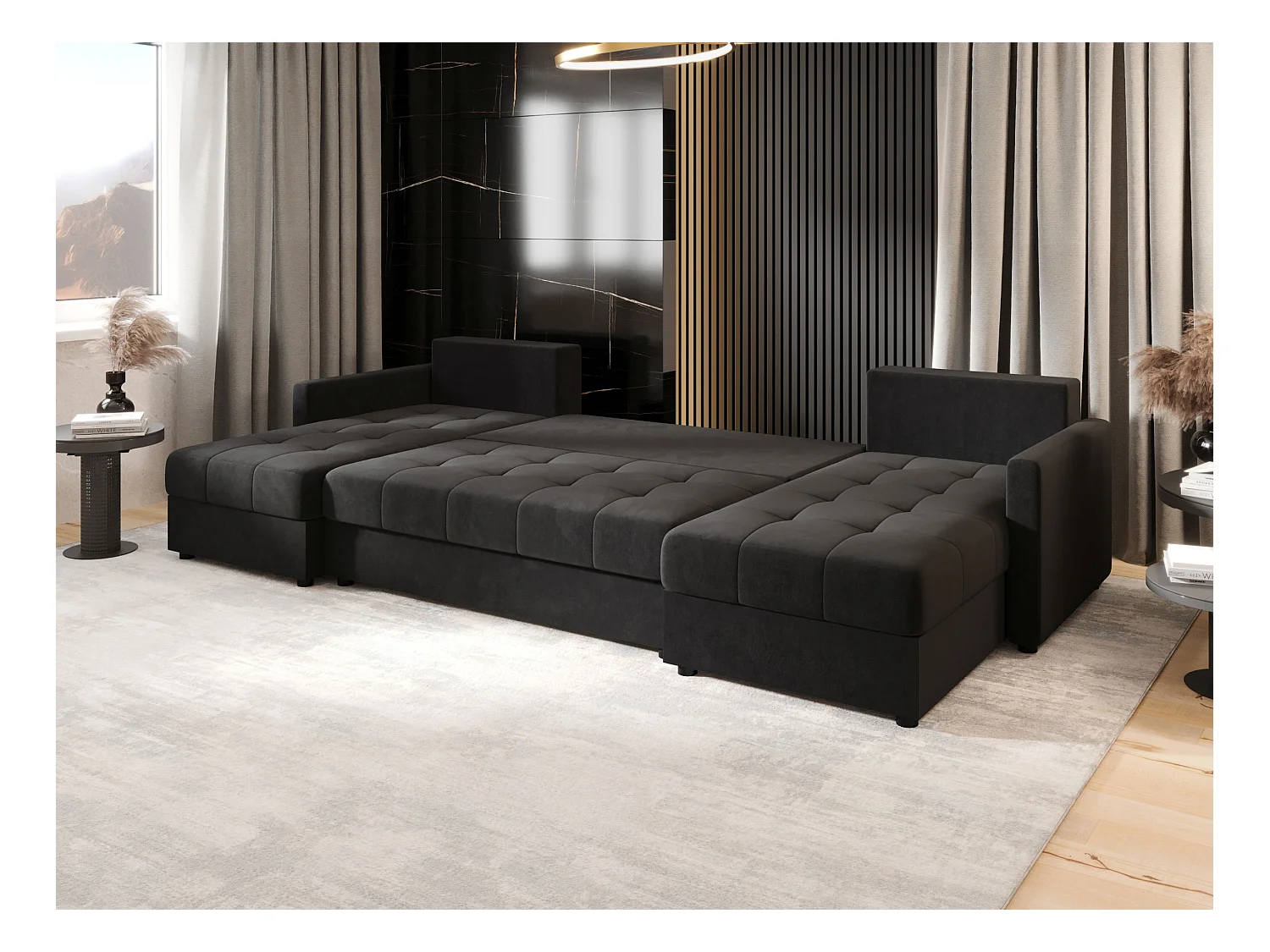 BEDANTE canapé d'angle MOS U BIS Itaka 27 gris foncé avec fonction de couchage canapé en U avec coffre de rangement