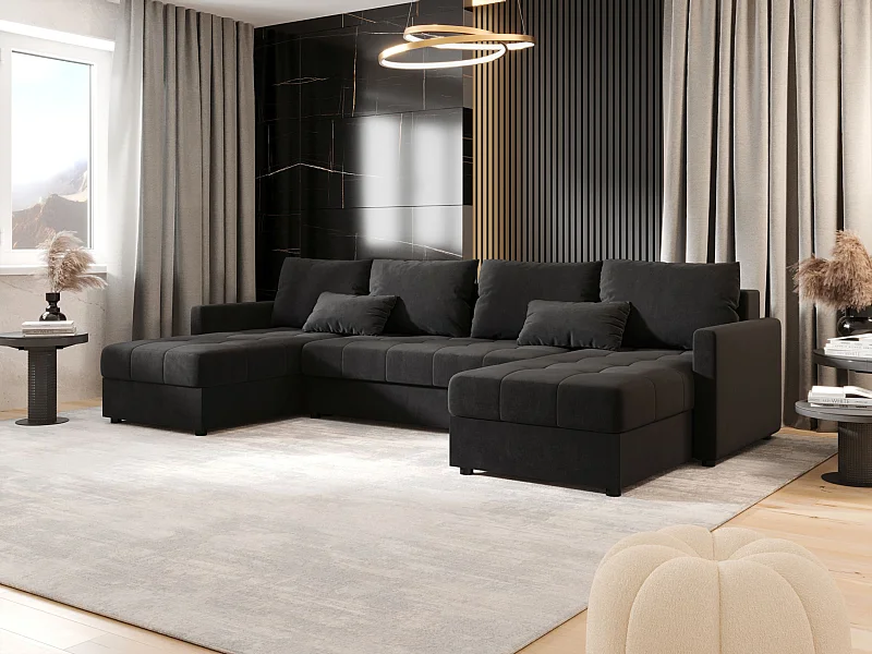 BEDANTE Ecksofa MOS U BIS Itaka 27 Dunkelgrau mit Schlaffunktion U-Form Sofa mit Stauraum Bettkasten Wohnzimmersofa Couch Sofa Bettsofa Bettkasten Bettcouch