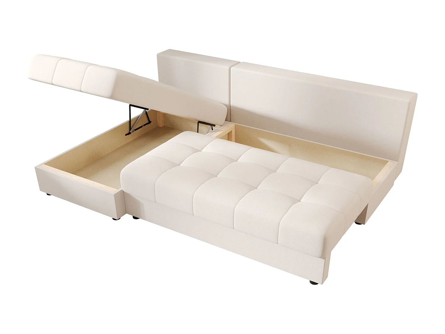 BEDANTE Canapé d’angle MOS L Cosmic 10 Beige Gauche avec fonction lit, canapé en L avec coffre de rangement, canapé-lit, canapé convertible