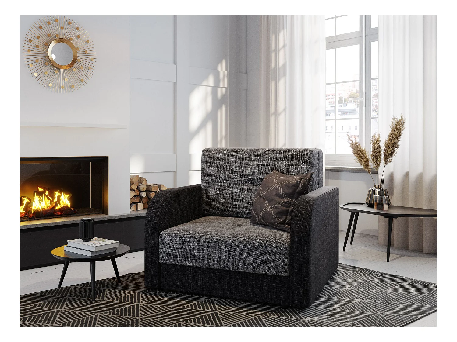 BEDANTE SOFA TWICE 80 mit Schlaffunktion KORNET 02+10 Grau/Schwarz mit Stauraum Bettkasten Wohnzimmersofa Couch Sofa Bettsofa Bettkasten Bettcouch
