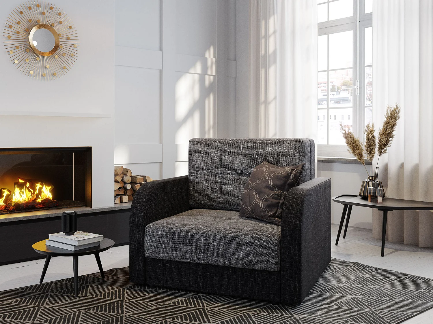 BEDANTE sofa TWICE 80 met slaapfunctie KORNET 02+10 grijs/zwart met opbergruimte bedlade woonkamerbank bank sofa slaapbank bedlade slaapbank