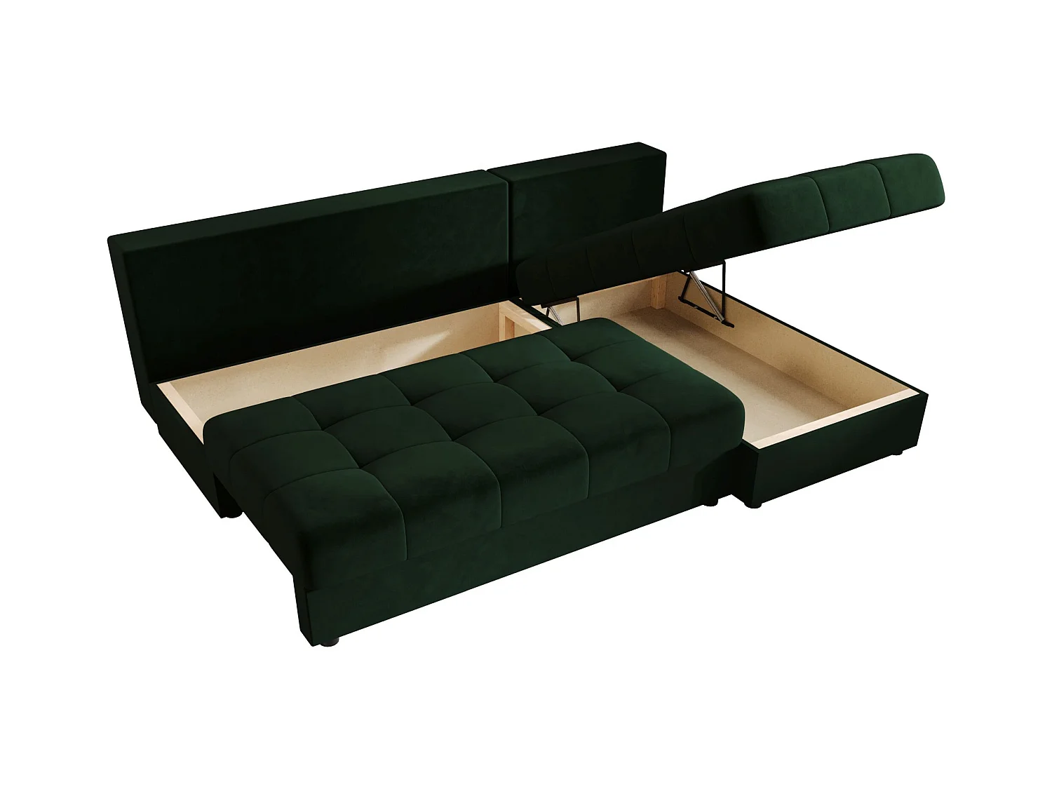 BEDANTE canapé d’angle MOS L Itaka 10 droite vert foncé avec fonction de couchage canapé en forme de L avec coffre de rangement