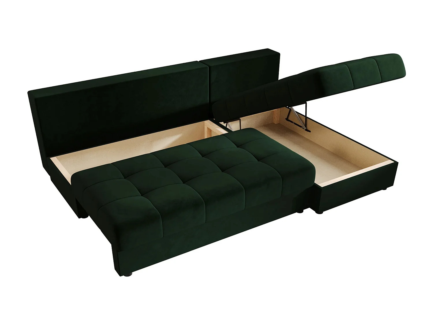 BEDANTE canapé d’angle MOS L Itaka 10 droite vert foncé avec fonction de couchage canapé en forme de L avec coffre de rangement