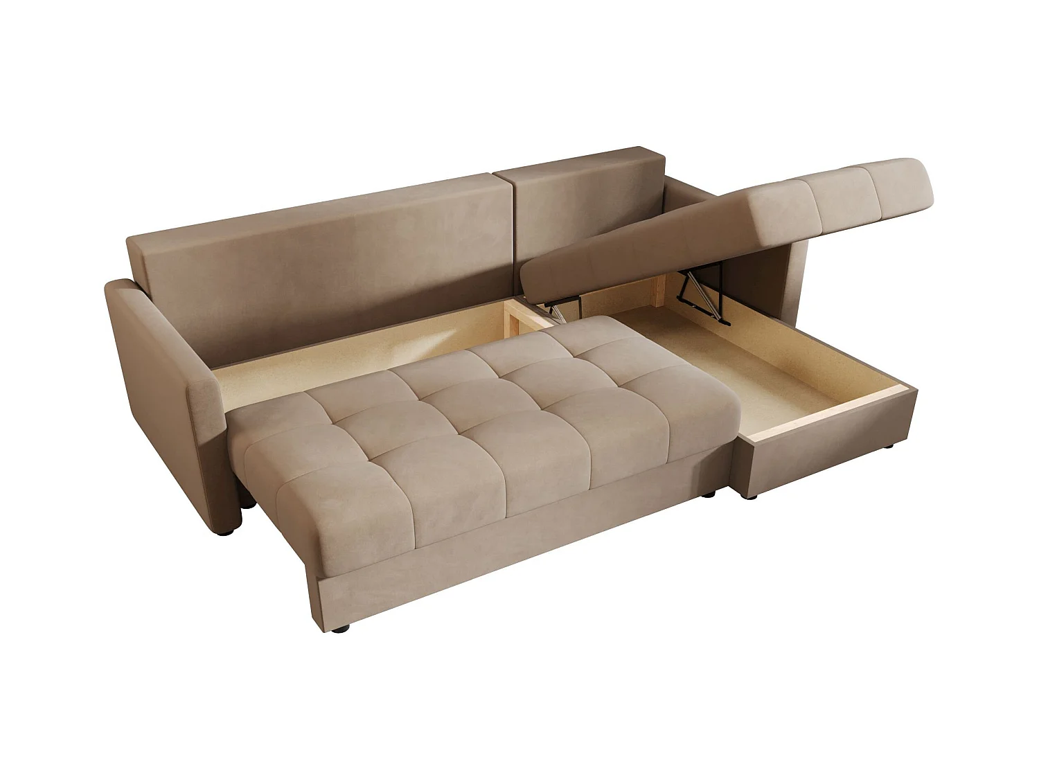 BEDANTE narożnik MOS L BIS Itaka 48 marron droite avec fonction de lit canapé en L avec coffre de rangement canapé de salon, canapé convertible