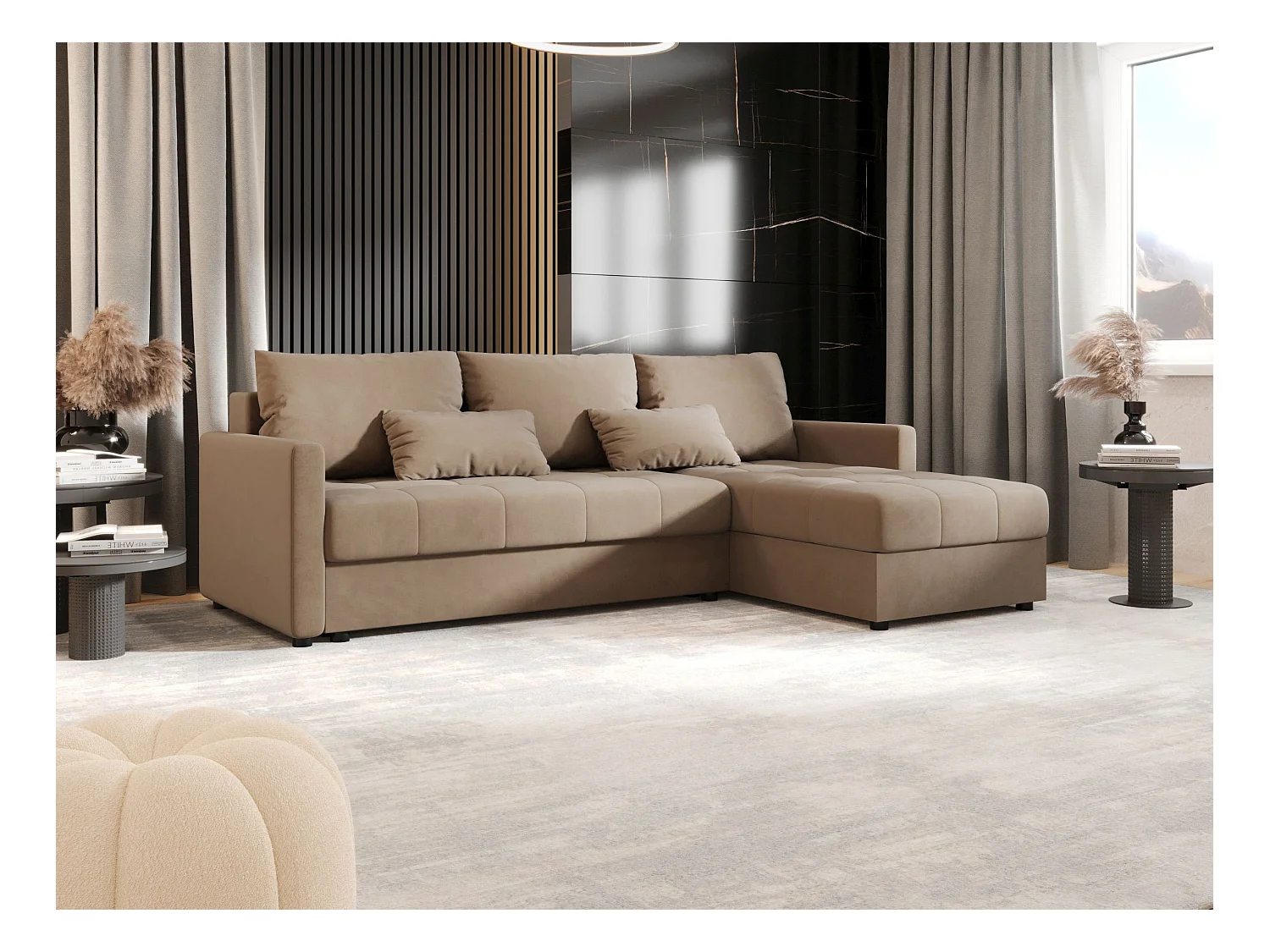 BEDANTE Ecksofa MOS L BIS Itaka 48 Braun Rechts mit Schlaffunktion L-Form Sofa mit Stauraum Bettkasten Wohnzimmersofa Couch Sofa Bettsofa Bettkasten Bettcouch
