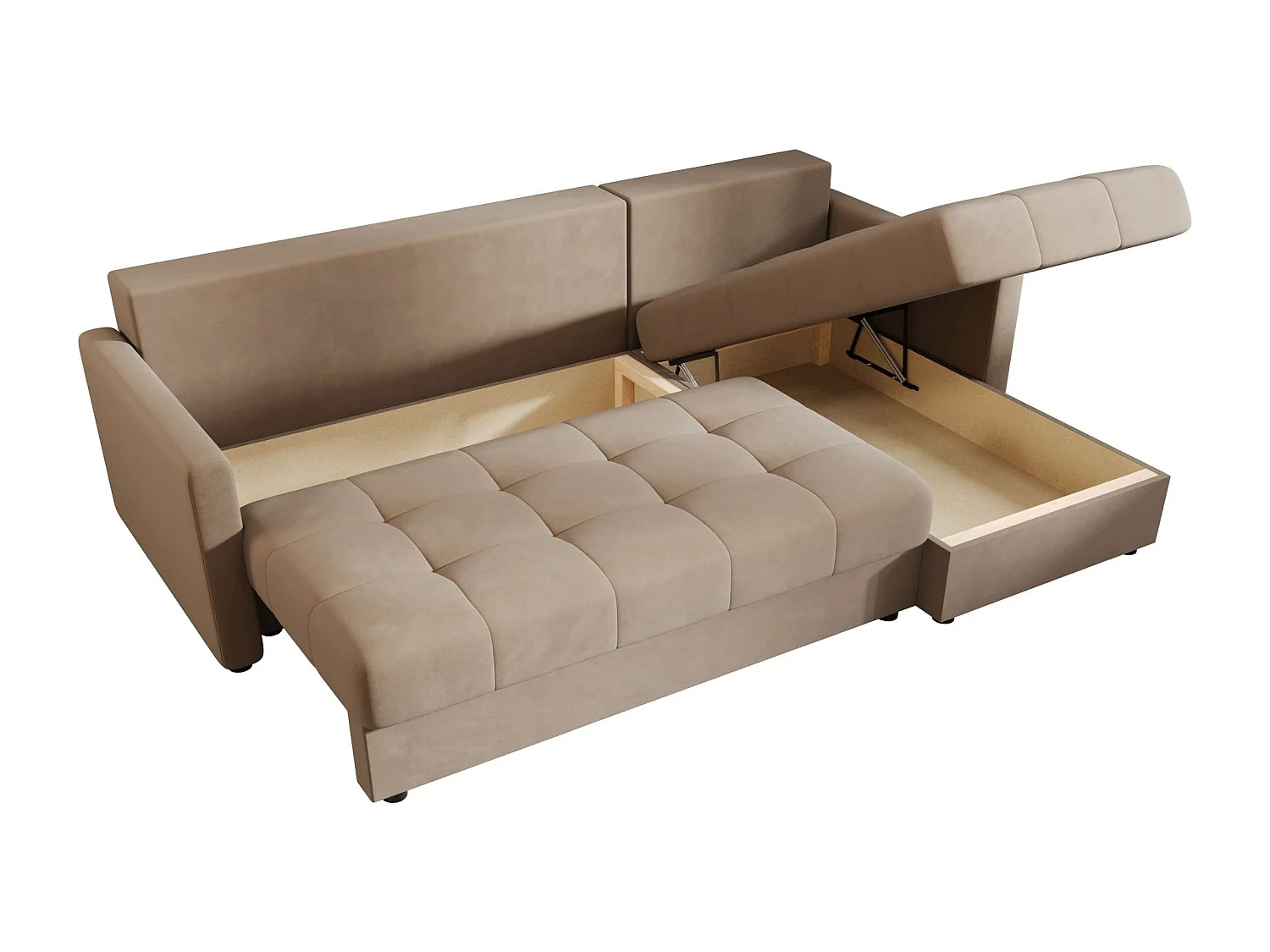 BEDANTE narożnik MOS L BIS Itaka 48 marron droite avec fonction de lit canapé en L avec coffre de rangement canapé de salon, canapé convertible