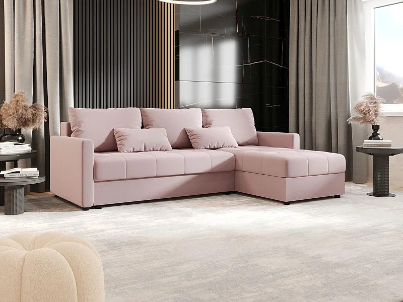 BEDANTE Ecksofa MOS L BIS Cosmic 14 Rosa Rechts mit Schlaffunktion L-Form Sofa mit Stauraum Bettkasten Wohnzimmersofa Couch Sofa Bettsofa Bettkasten Bettcouch