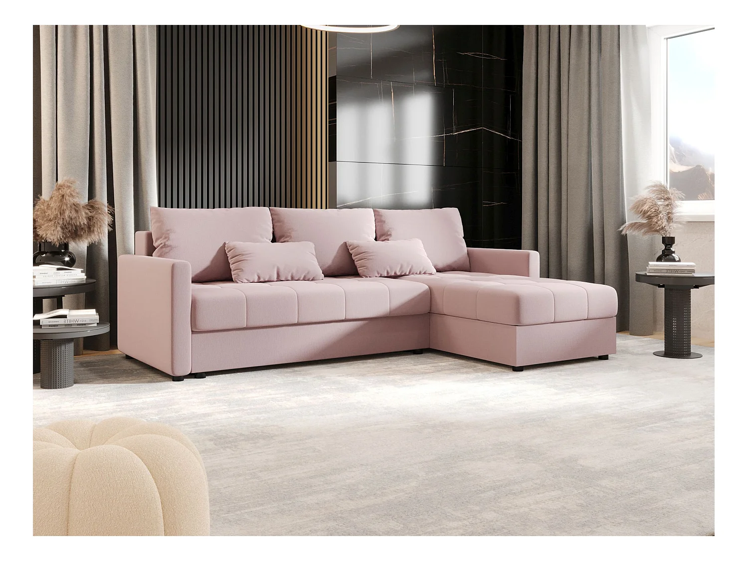 BEDANTE narożnik MOS L BIS Cosmic 14 rose droite avec fonction de lit canapé en L avec coffre de rangement canapé de salon, canapé convertible