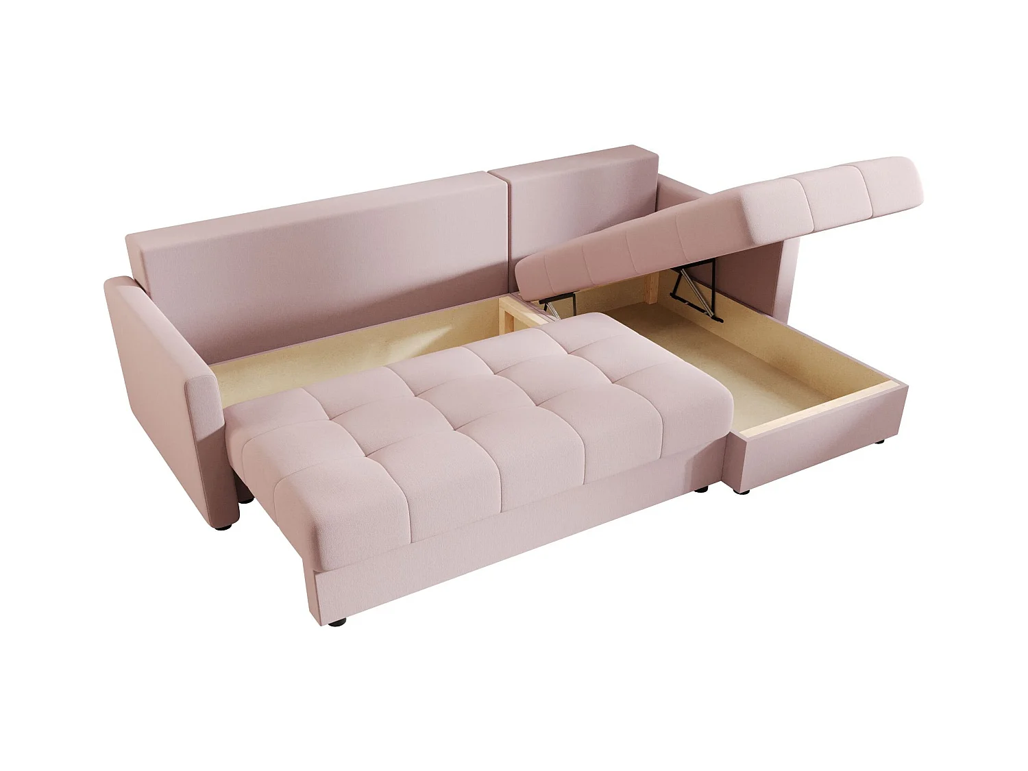 BEDANTE narożnik MOS L BIS Cosmic 14 rose droite avec fonction de lit canapé en L avec coffre de rangement canapé de salon, canapé convertible