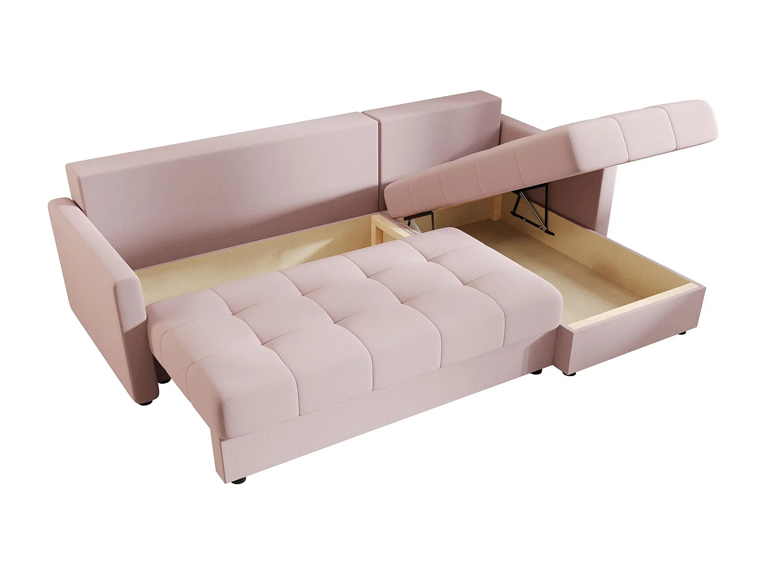 BEDANTE narożnik MOS L BIS Cosmic 14 rose droite avec fonction de lit canapé en L avec coffre de rangement canapé de salon, canapé convertible