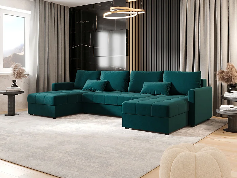 BEDANTE Ecksofa MOS U BIS Itaka 39 Türkis mit Schlaffunktion U-Form Sofa mit Stauraum Bettkasten Wohnzimmersofa Couch Sofa Bettsofa Bettkasten Bettcouch
