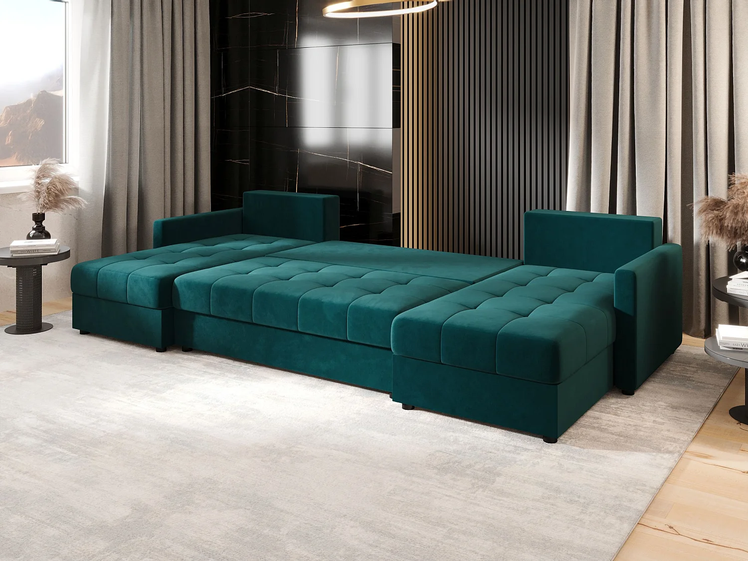 BEDANTE canapé d'angle MOS U BIS Itaka 39 turquoise avec fonction de couchage canapé en U avec coffre de rangement