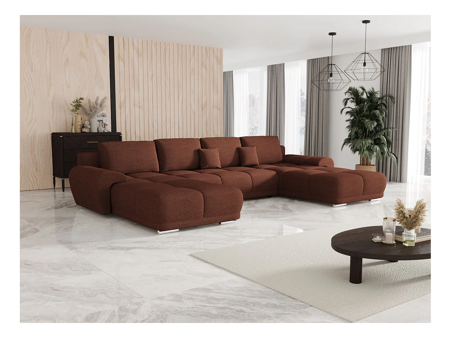 BEDANTE canapé d'angle BEGA U Links ARAGON 59 Helbraun avec fonction de couchage canapé en forme de U avec coffre de rangement