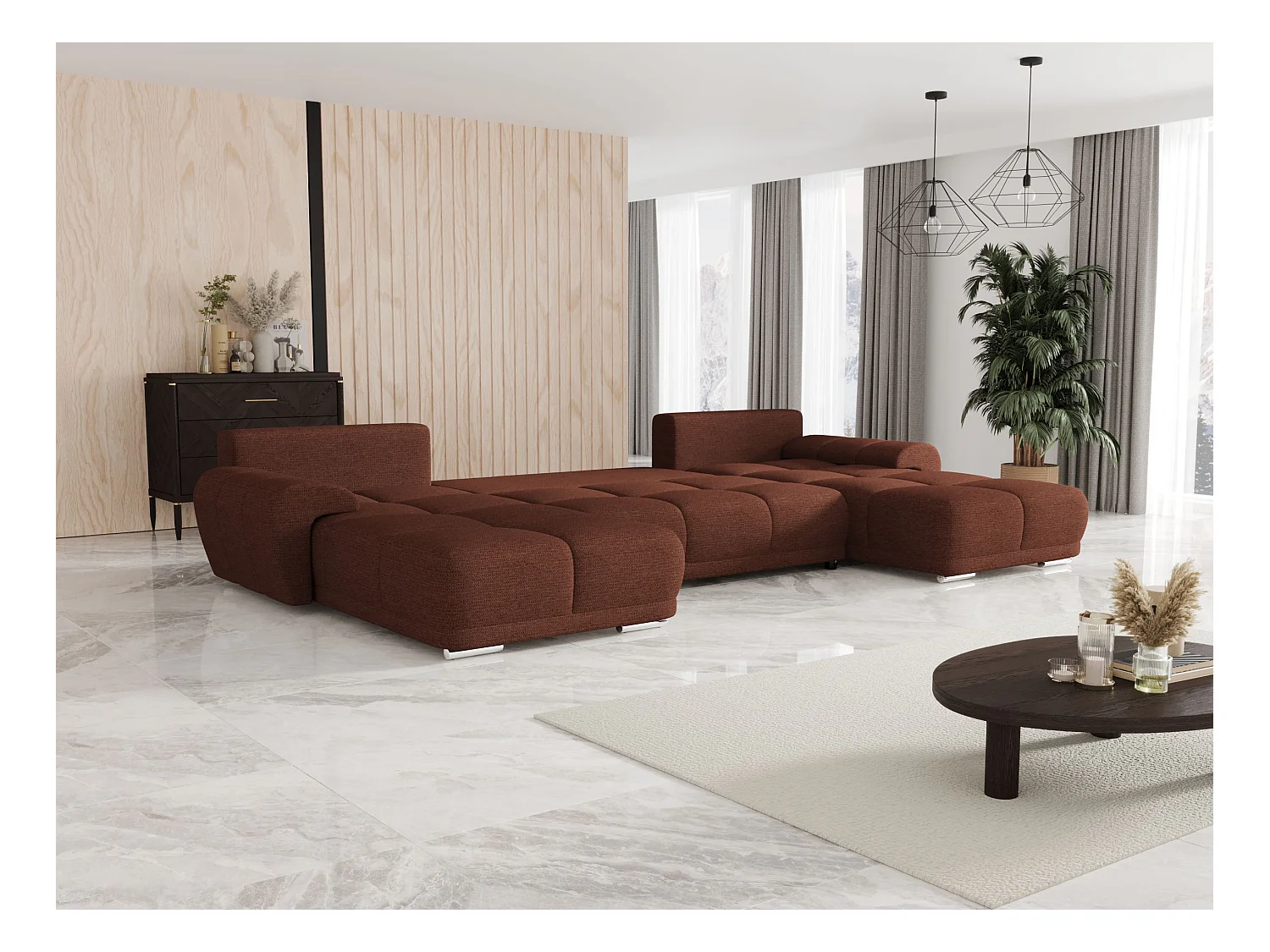 BEDANTE canapé d'angle BEGA U Links ARAGON 59 Helbraun avec fonction de couchage canapé en forme de U avec coffre de rangement